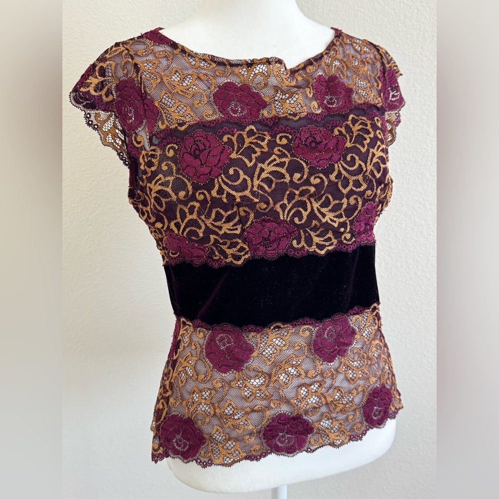 Vintage Hanky Panky Lace Velvet Top Cup Sleeve Purse Sz M - Picture 11 of 11